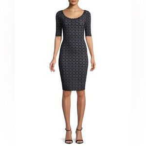 Milly Laser Cut Pointelle Scallop Trim Sheath Dress Size Medium